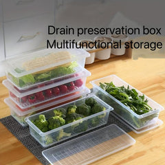 3pcs Food Drain Box with Draining Pad Thickened Transparent Fresh Keeping Box