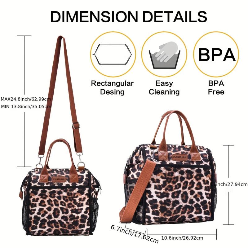Leopard Lunch Bag Insulated Leakproof Freezable Cooler Bag with Detachable Strap