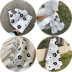 Large Capacity Daisy Embroidered Pattern Reusable Grocery Bag