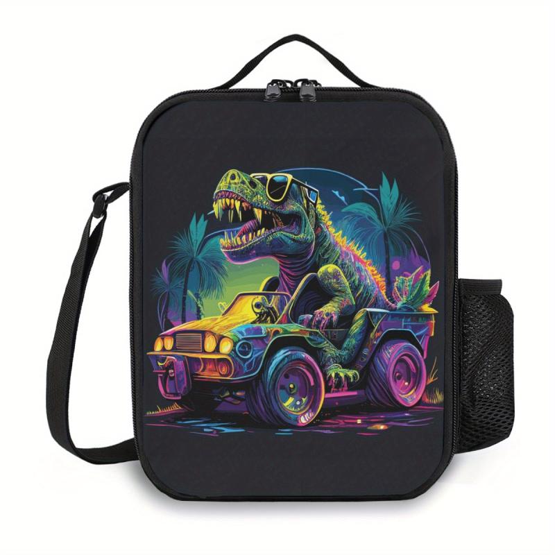 Reusable Dinosaur T REX Lunch Bag Insulated Tote with Pocket Zippers