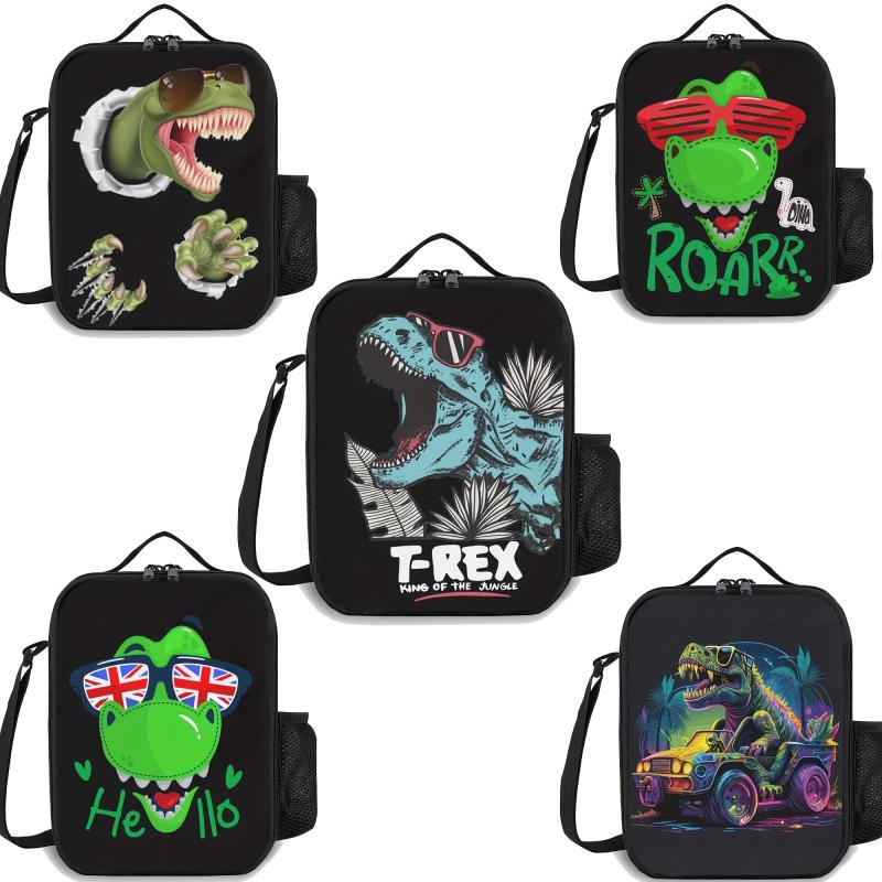 Reusable Dinosaur T REX Lunch Bag Insulated Tote with Pocket Zippers