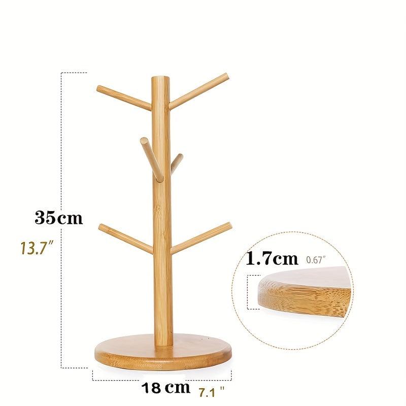 Bamboo Mug Holder with 6 Hooks for Countertop Kitchen Organizer