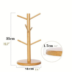 Bamboo Mug Holder with 6 Hooks for Countertop Kitchen Organizer