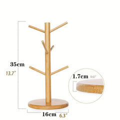 Bamboo Mug Holder with 6 Hooks for Countertop Kitchen Organizer