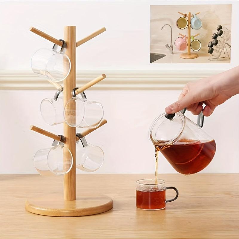 Bamboo Mug Holder with 6 Hooks for Countertop Kitchen Organizer