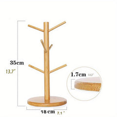Bamboo Mug Holder with 6 Hooks for Countertop Kitchen Organizer