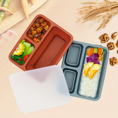 Collapsible Silicone 3-grid Lunch Box - Leakproof Bento Box