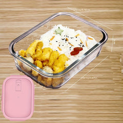 Grided Glass Lunch Box With Lid Microwave Safe Bento Box