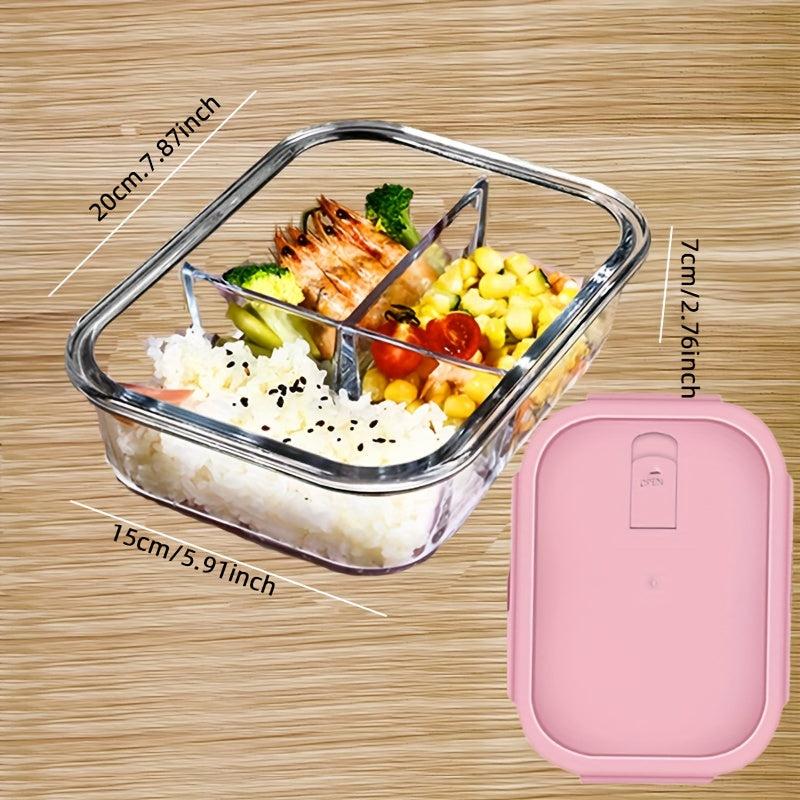 Grided Glass Lunch Box With Lid Microwave Safe Bento Box