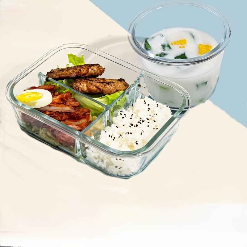 Grided Glass Lunch Box With Lid Microwave Safe Bento Box