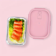 Grided Glass Lunch Box With Lid Microwave Safe Bento Box