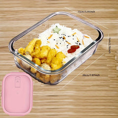 Grided Glass Lunch Box With Lid Microwave Safe Bento Box