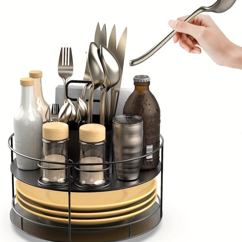 Condiment Utensils Silverware Box Lazy Susan Napkin Plate Cutlery Storage