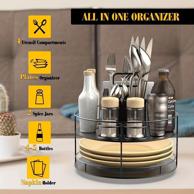 Condiment Utensils Silverware Box Lazy Susan Napkin Plate Cutlery Storage