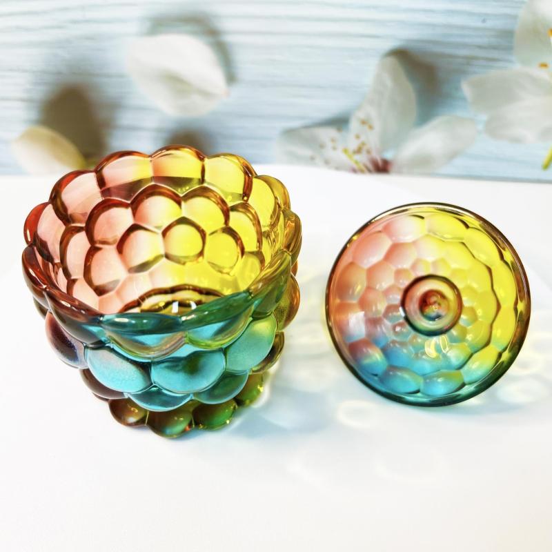 Modern Colored Crystal Glass Candy Jar with Lid