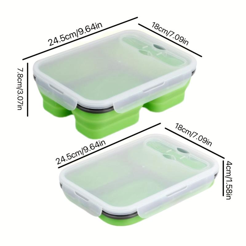 1pc Folding Bento Box Unisex with Fork and Lid BPA Collapsible Leakproof Contain