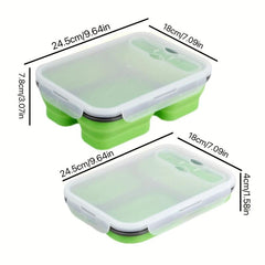 1pc Folding Bento Box Unisex with Fork and Lid BPA Collapsible Leakproof Contain