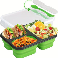 1pc Folding Bento Box Unisex with Fork and Lid BPA Collapsible Leakproof Contain