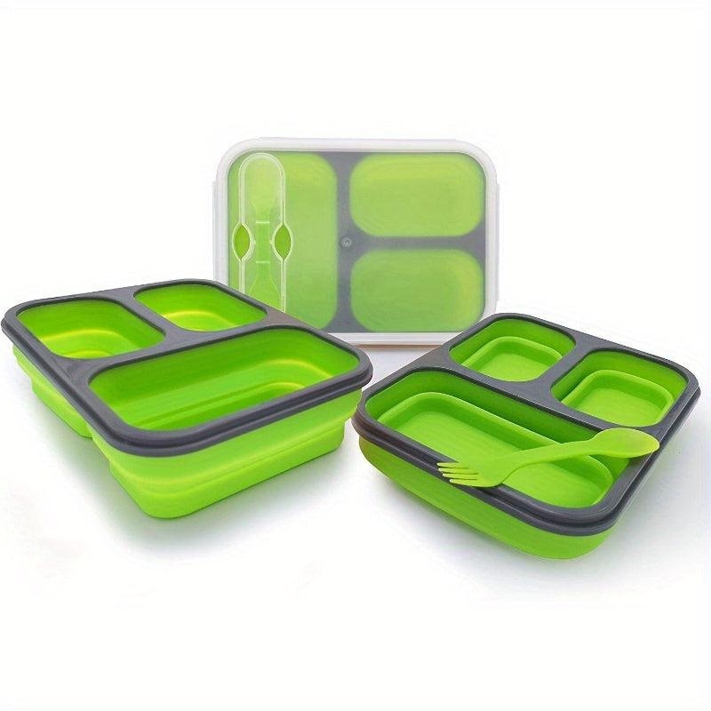 1pc Folding Bento Box Unisex with Fork and Lid BPA Collapsible Leakproof Contain