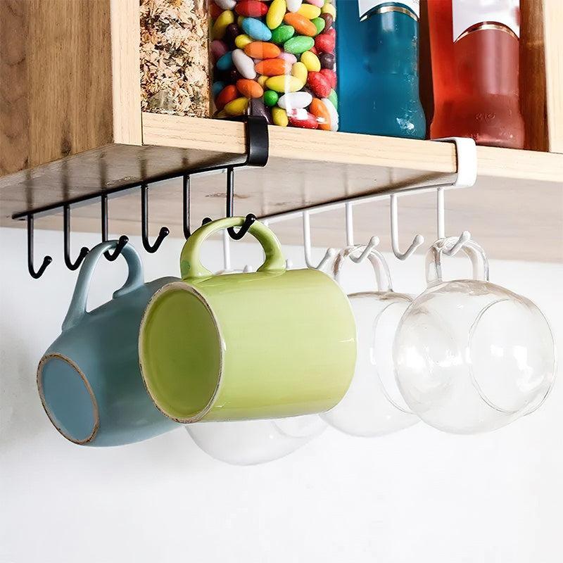 Kitchen 6 Hook Organizer Wall Mounted Multifunctional