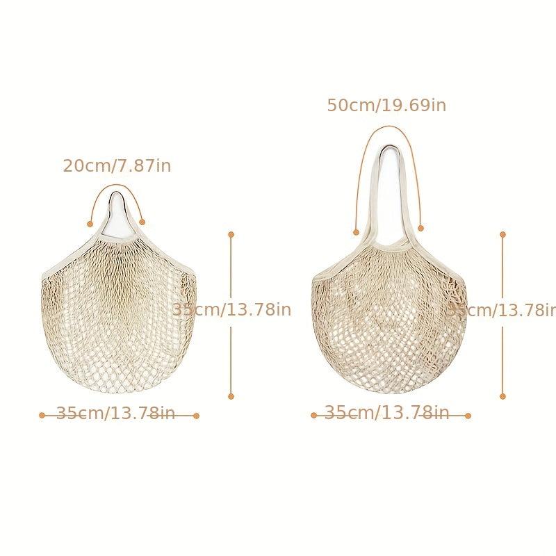 Cotton Mesh Bag With Long Handle Portable Woven Shopping Mesh Bag