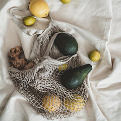 Cotton Mesh Bag With Long Handle Portable Woven Shopping Mesh Bag