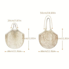 Cotton Mesh Bag With Long Handle Portable Woven Shopping Mesh Bag
