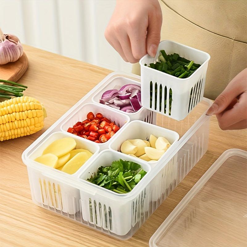 2 Layer Grated Scallion Storage Box with Lid and Drainage - Fresh Keeping Box