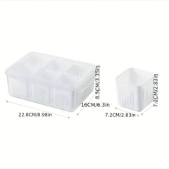 2 Layer Grated Scallion Storage Box with Lid and Drainage - Fresh Keeping Box