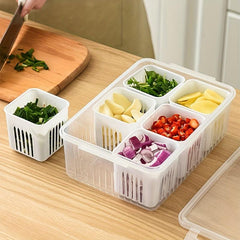 2 Layer Grated Scallion Storage Box with Lid and Drainage - Fresh Keeping Box