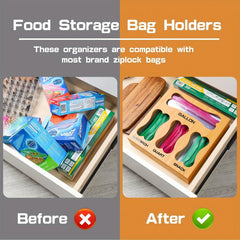 Bamboo Ziplock Bag Storage Organizer for Kitchen Drawer