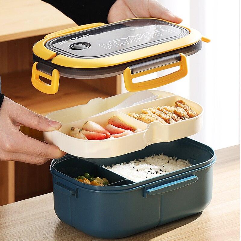 Portable Single Double Layer Lunch Box With Fork and Spoon