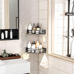 2 Pack Corner Shower Caddy + 4 Hooks Stainless Steel