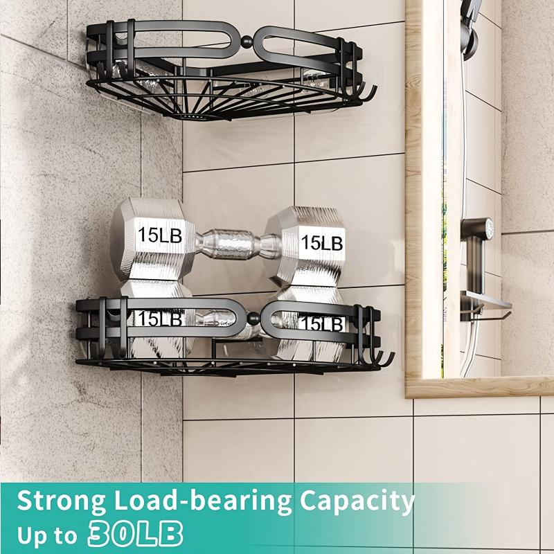 2 Pack Corner Shower Caddy + 4 Hooks Stainless Steel