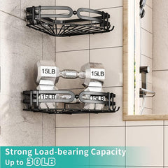 2 Pack Corner Shower Caddy + 4 Hooks Stainless Steel