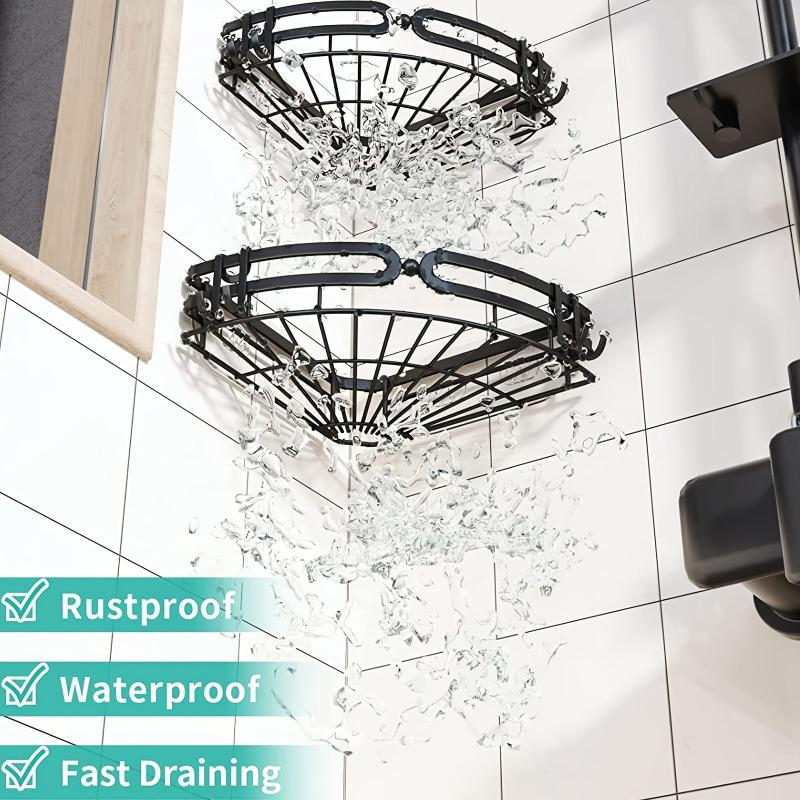 2 Pack Corner Shower Caddy + 4 Hooks Stainless Steel