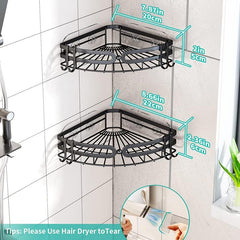 2 Pack Corner Shower Caddy + 4 Hooks Stainless Steel