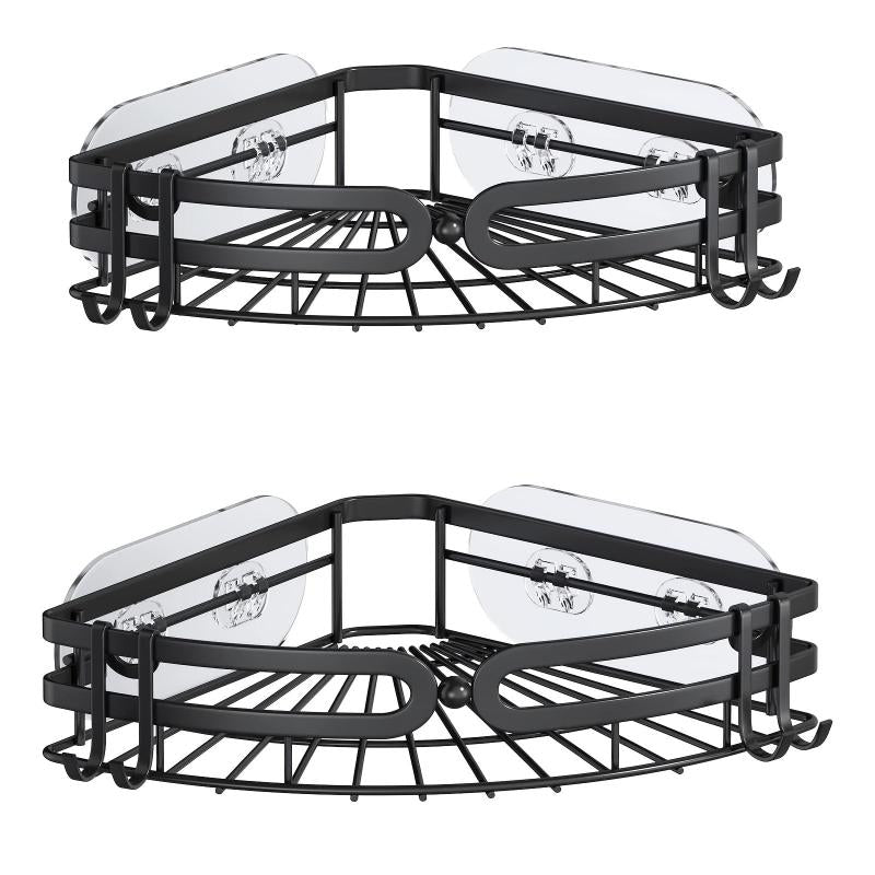 2 Pack Corner Shower Caddy + 4 Hooks Stainless Steel