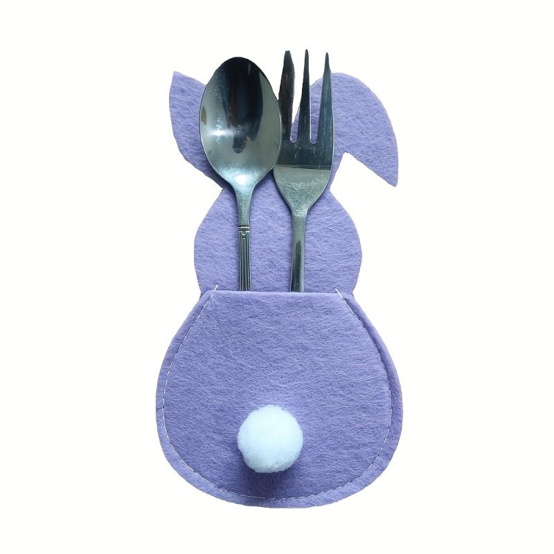 8pcs Rabbit Felt Tableware Storage Bag Home Decorative Accessories