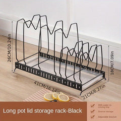 Adjustable Pots & Pans Rack Organizer with Dividers, Kitchen Storage