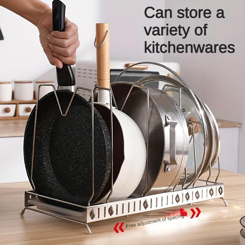 Adjustable Pots & Pans Rack Organizer with Dividers, Kitchen Storage