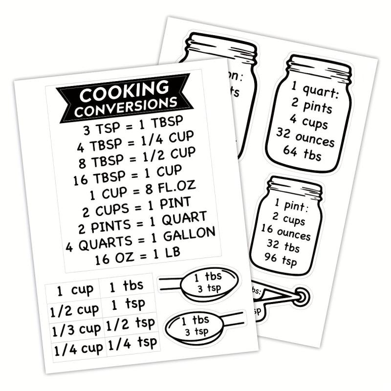 Kitchen Capacity Unit Conversion Stickers 2 Sheets Pack