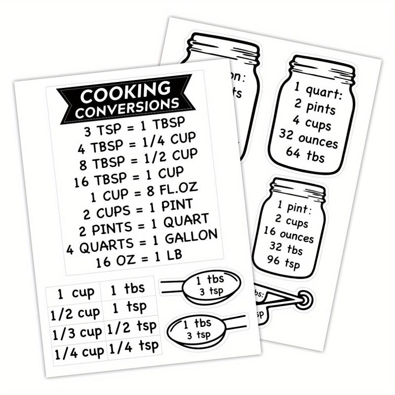 Kitchen Capacity Unit Conversion Stickers 2 Sheets Pack