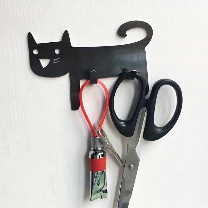 Stainless Steel Cat Wall Hook Self Adhesive Creative Design Office Hanging