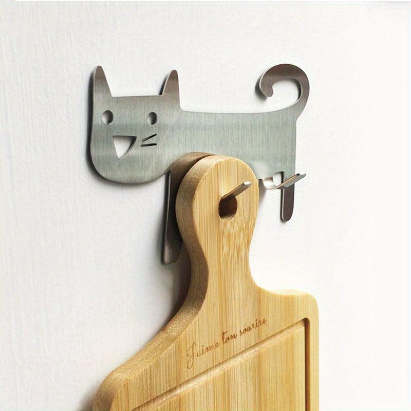 Stainless Steel Cat Wall Hook Self Adhesive Creative Design Office Hanging
