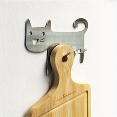 Stainless Steel Cat Wall Hook Self Adhesive Creative Design Office Hanging