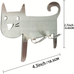 Stainless Steel Cat Wall Hook Self Adhesive Creative Design Office Hanging