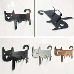 Stainless Steel Cat Wall Hook Self Adhesive Creative Design Office Hanging