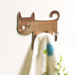 Stainless Steel Cat Wall Hook Self Adhesive Creative Design Office Hanging