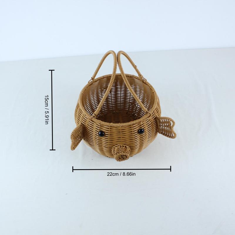 Handwoven Rattan Animal Shape Shopping Basket for Snacks and Fruit Storage